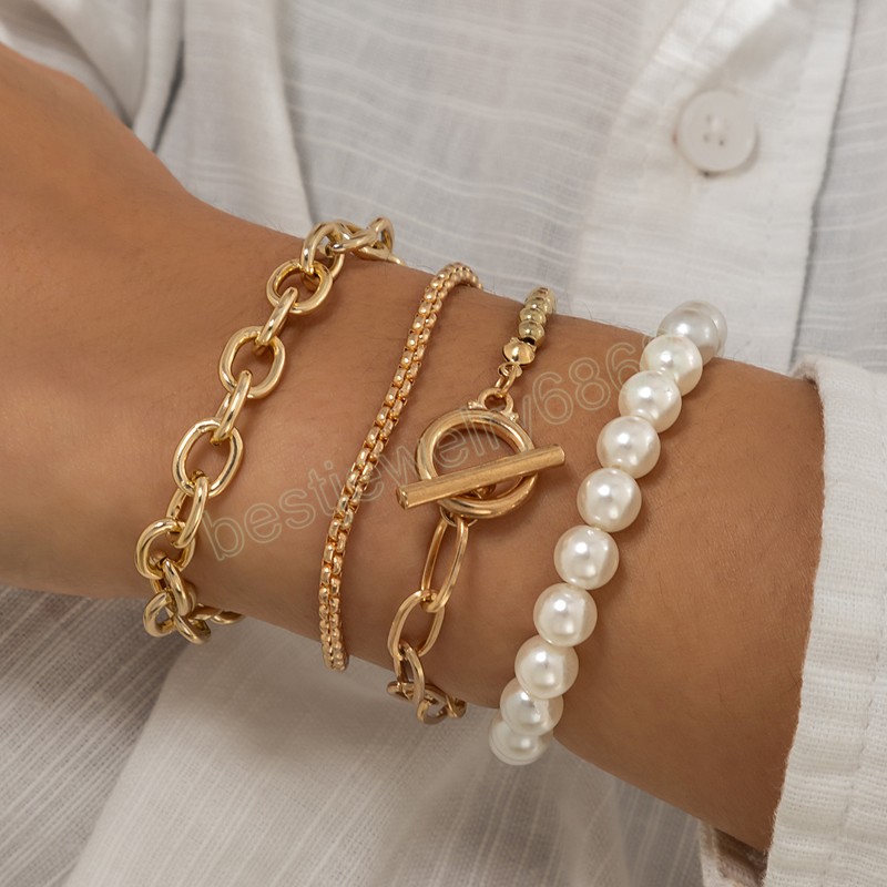 

Boho Imitation Pearl Beaded Bracelet Women's Retro Fashion Creative Gold Color Beads O-Chain Bracelets Girls Birthday Jewelry