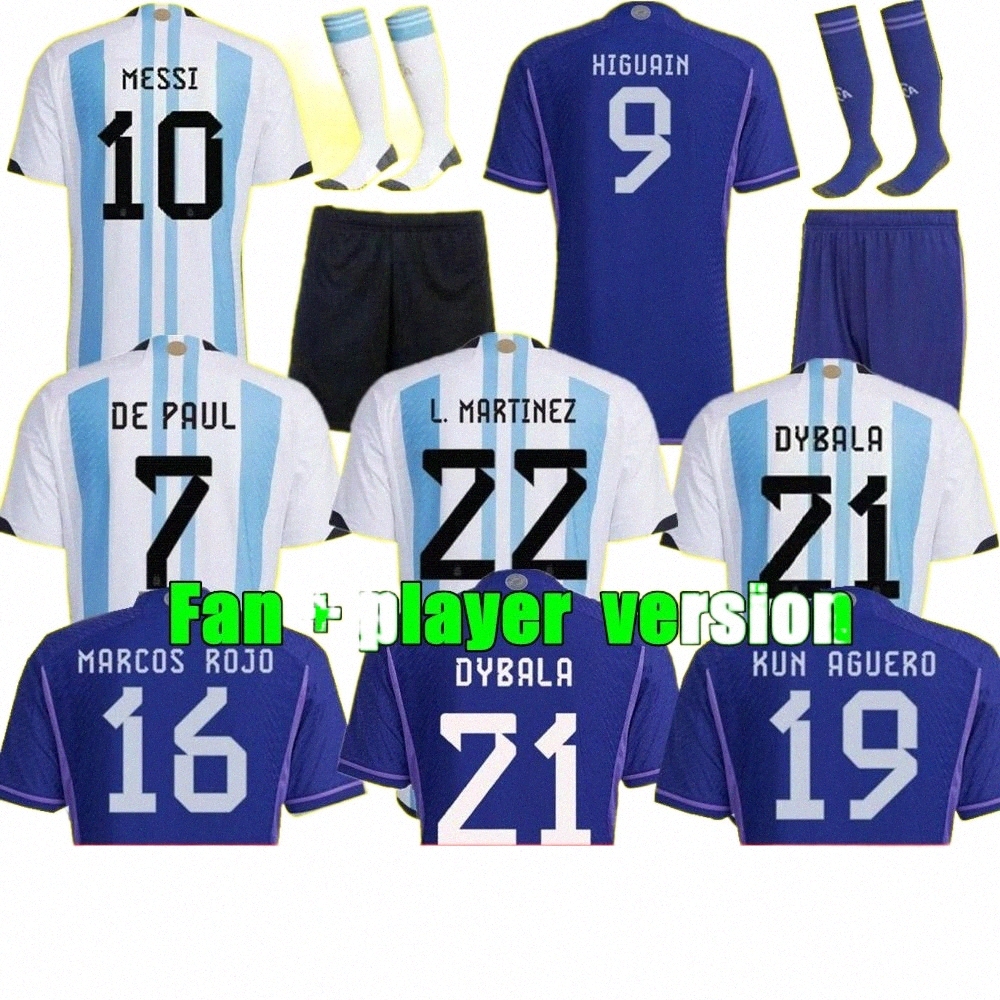 

new 2022 Argentina soccer Jerseys 22 23 J.ALVAREZ DYBALA MESSIS DI MARIA KUN MARTINEZ MARADONA football shirt Men kids kit fans player version Y9hO#, Women away+world cup patch