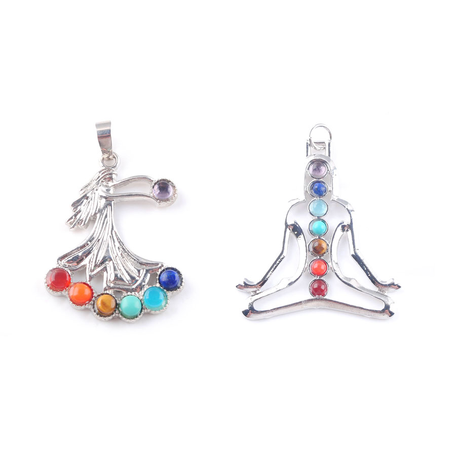 Pierre naturelle 7 Chakras méditation pendentifs arbre de vie breloques pour la fabrication de bijoux collier à faire soi-même accessoires BN324