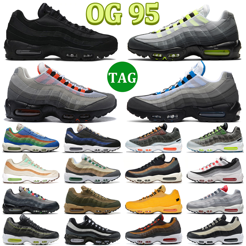 

OG 95 Neon Running Shoes Men Women 95s Triple Black White Crystal Blue Solar Red Smoke Grey Matte Olive Running Club Mens Trainers Outdoor Sports Sneakers