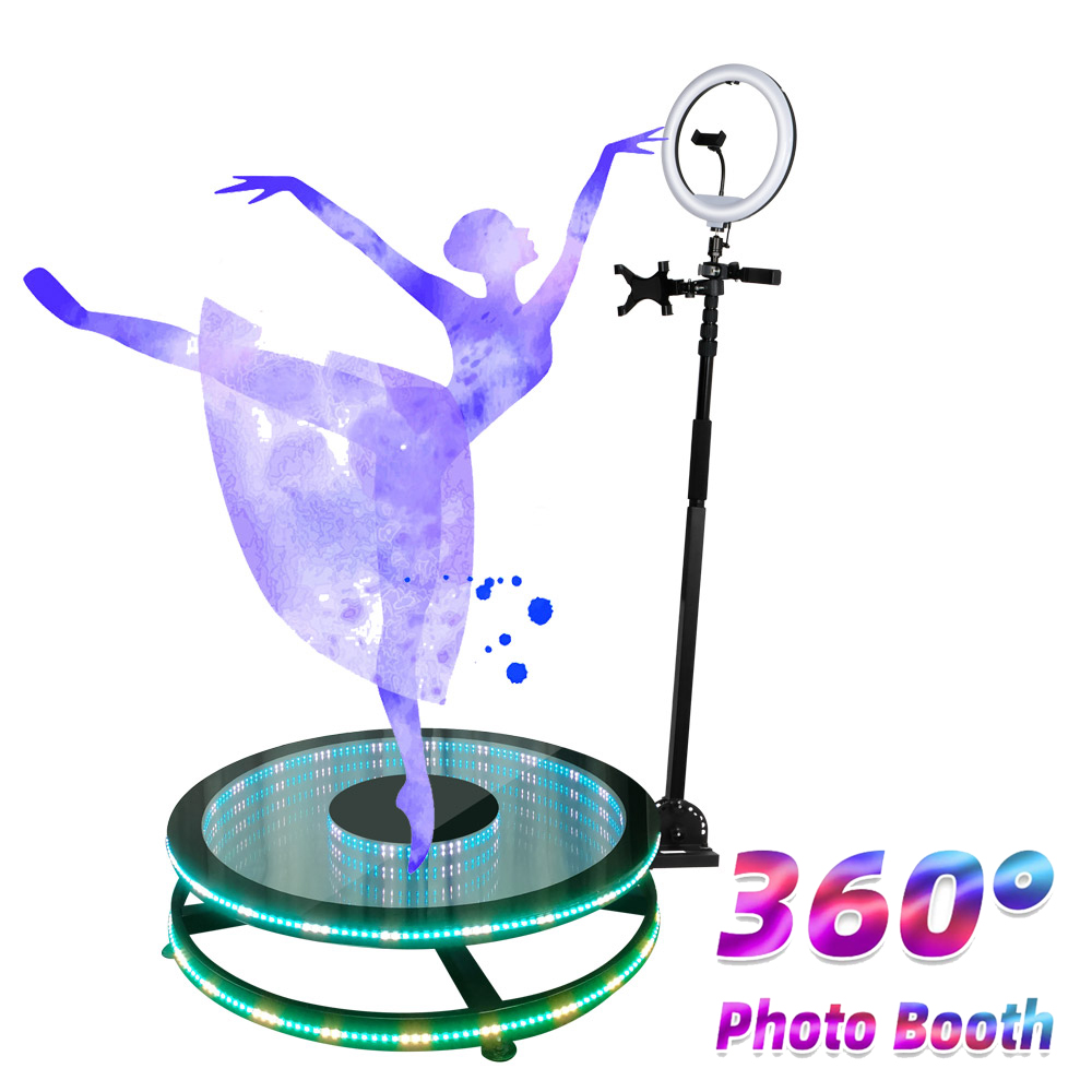 

360 Photo Booth Machine with Free Logo Ring Light Selfie Stand Accessories Remote Control Auto Rotate 360 Camera 100CM Glass Booth Rotator