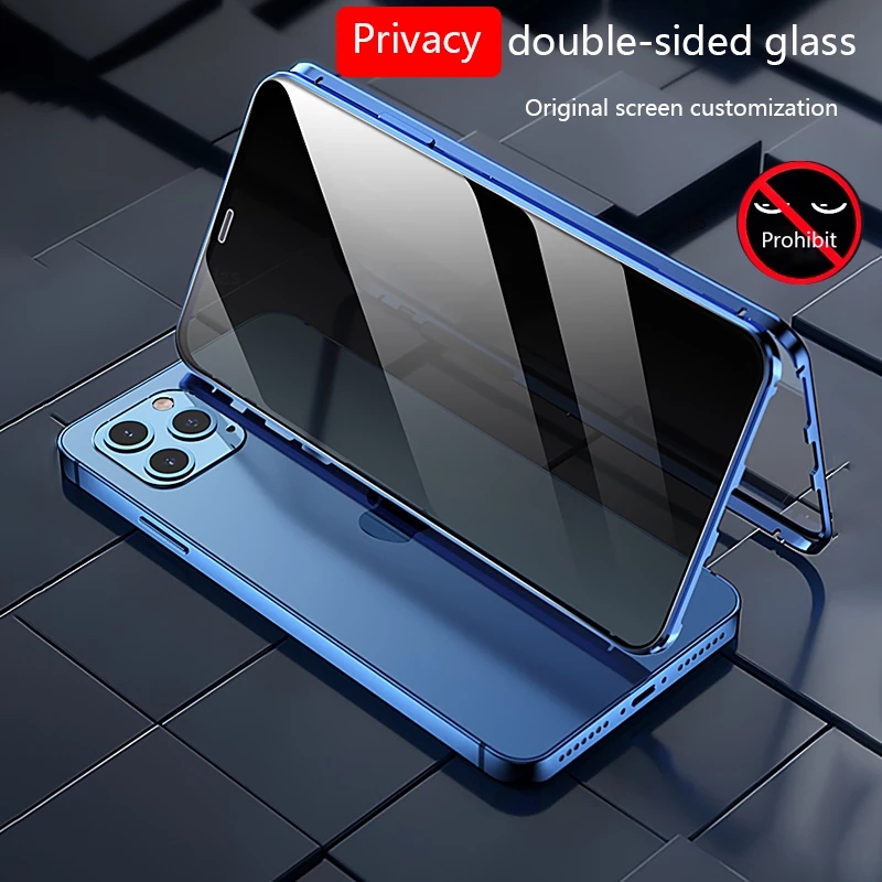 

Magnetic Privacy Glass Cases for iPhone 14 X XS XR Anti-Spy 360 Protective Magnet Case 11 12 Pro Max 7 8 6 6S Plus Cover