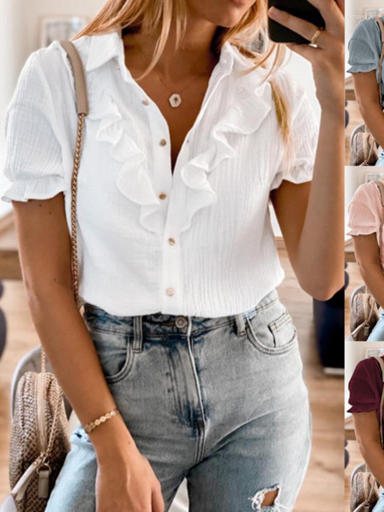 

Women' T Shirts 2022 Women' Ruffled Stitching Cardigan Top V-neck Short-sleeved Solid Color Casual Shirt Women, Black