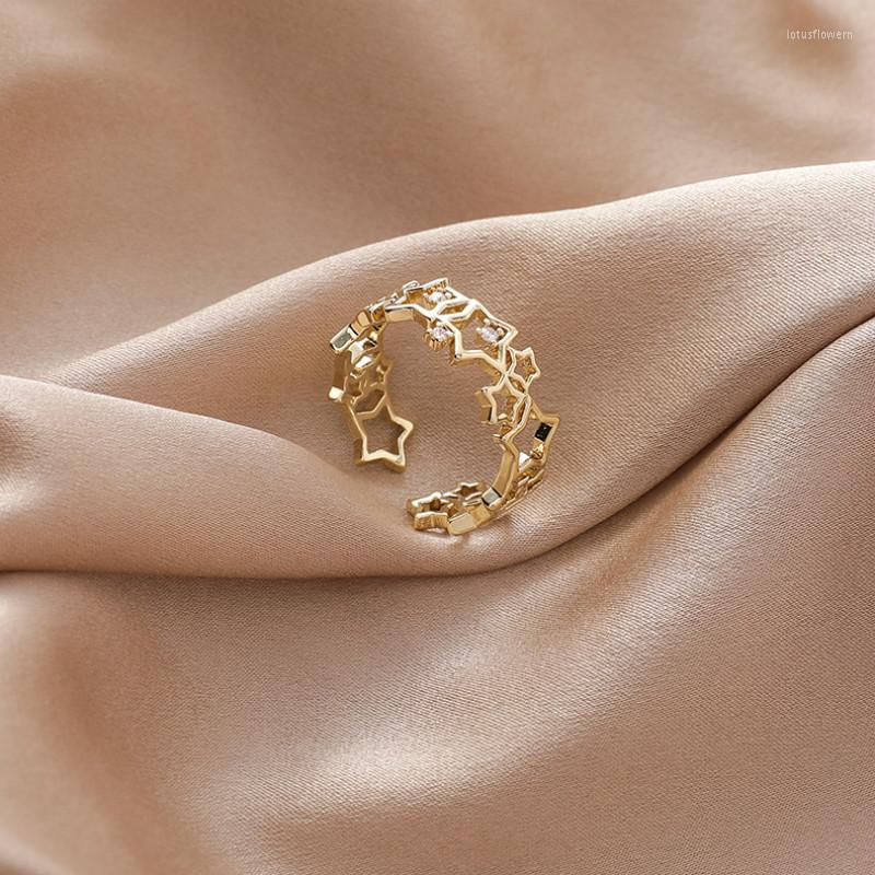 

Cluster Rings 2022 Korean Exquisite Star Ring Five Pointed Fashion Temperament Versatile Opening Adjustable Female Jewelry