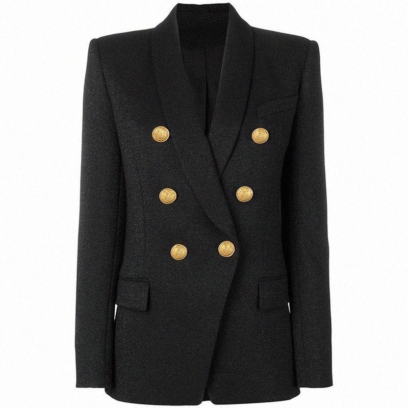 est HIGH 2021 Runway Designer Blazer Women's Classic Shawl Collar Metal Buttons Double Breated Shimmer Jacket Suits & Blazers v7az#