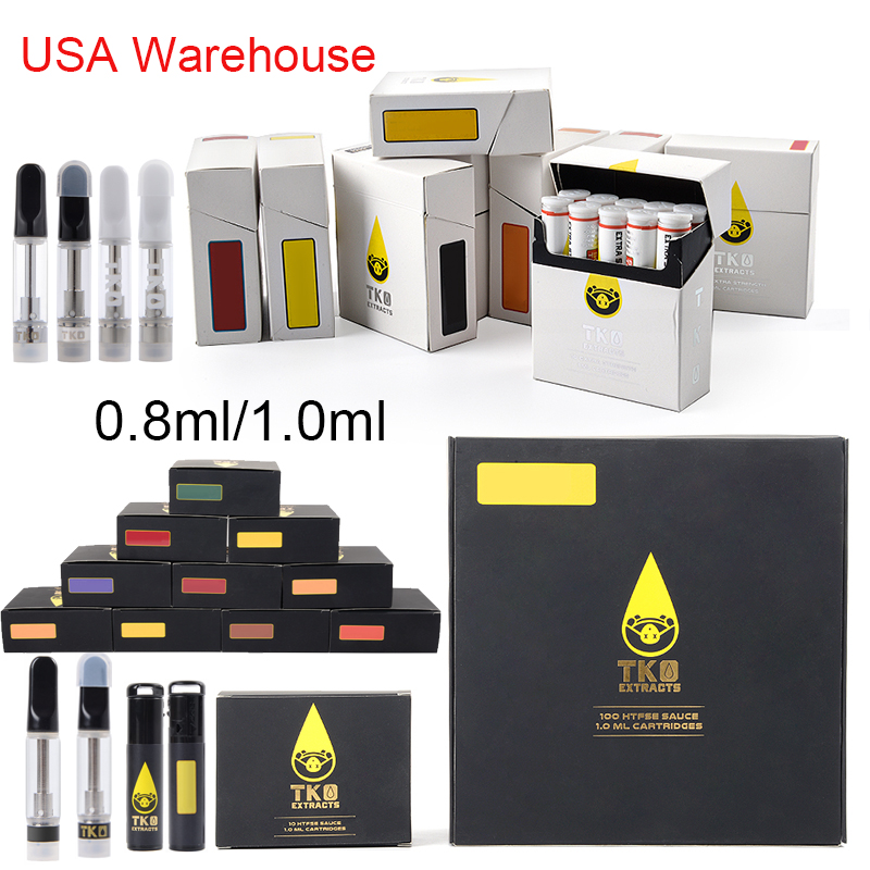 

USA Warehouse TKO Extracts Atomizers Vape Cartridges Packaging 0.8ml 1ml Ceramic Coil Glass Tank Empty Carts 510 Thread Thick Oil Dab Pen Vaporizer E Cigarettes