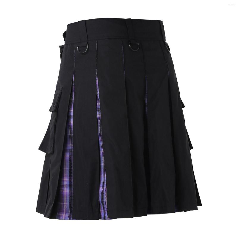 

Men's Pants Mens Sports Fashion Casual Scottish Style Plaid Contrast Pocket Pleated Skirt, Green
