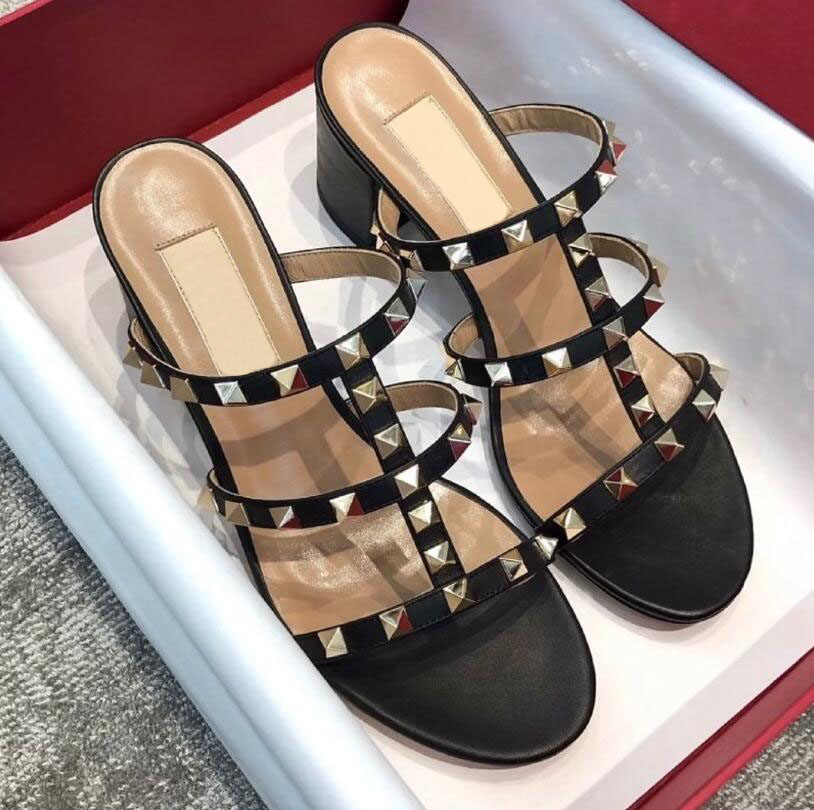 Women Studded Sandals Slingback Pumps High Heels Shoes Luxury Designer Leather Ladies Sexy Fashion Studded 2022 Brand