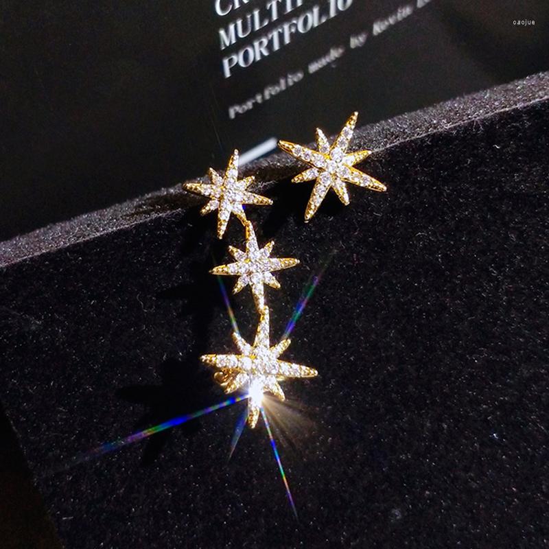 

Stud Earrings Asymmetry Trendy 14K Real Gold Stars For Women Jewelry S925 Silver Needle Temperament Shiny Zircon Ear Bone Clip Gift