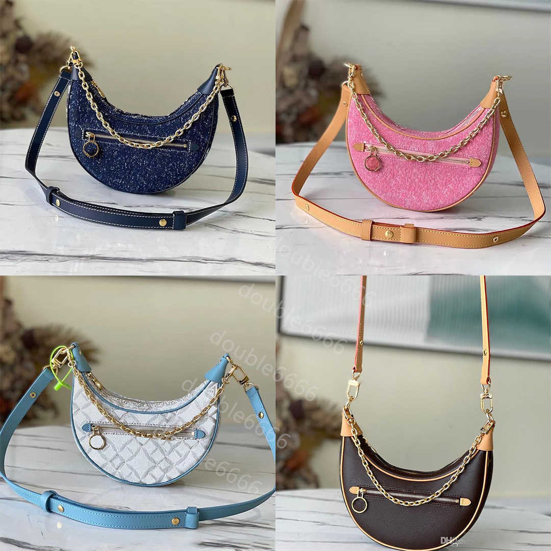 

Loop half-moon baguette Crossbody Designer Bag M81166 jacquard weave faded denim Chain show Women Tote Shoulder Bags