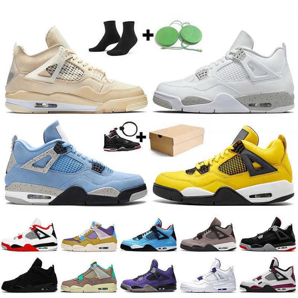 

2022 With Box Womens Mens Jumpman 4 4s Basketball Shoes Sail White Oreo University Blue Fire Red Taupe Haze Travis Bred Trainers S2748, C37 guava ice 36-47