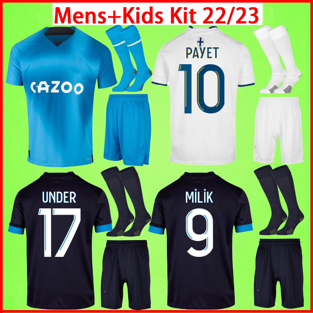 

Adult Kids kit with shorts socks Soccer jerseys Marseilles third 2022 2023 Maillot De Foot 22 23 football shirt boys set mens suit children, 22/23 away kit