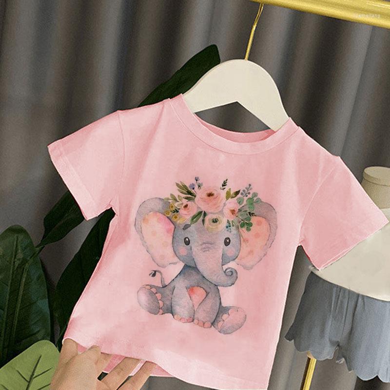 

Shirts Summer Kids Clothes Cute Baby Girls Boys Pink T Shirt Cartoon Elephant Animal Print Short Sleeve Harajuku Kawaii Tops, 0808-white