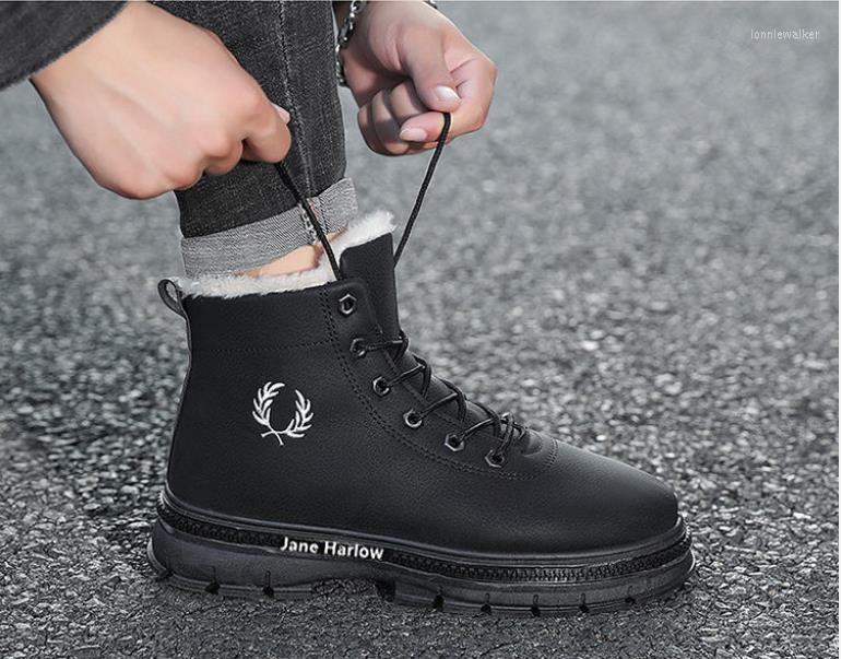 

Boots 2022 Winter Women Men Shoes Plush Keep Warm Sneakers Man Outdoor Waterproof Ankle Snow Casual Leather Boot, Black