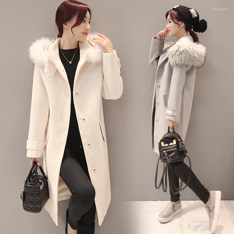 

Women' Trench Coats Autumn And Winter Korean Women' Fashion Loose Was Thin Plus Cotton Thick Wool Coat Hooded, Gray