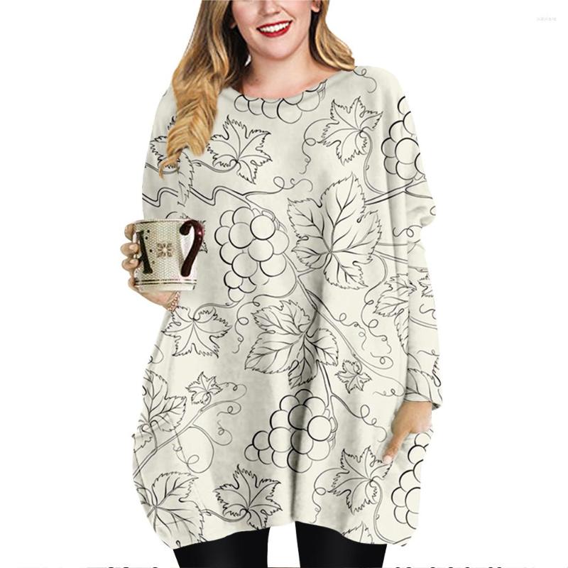 

Women's T Shirts Spring Fall Women Mini Dresses Loose O-neck Long Sleeve T-shirt Grape Printing Dress Ladies Tops, Xy01319x06-a338