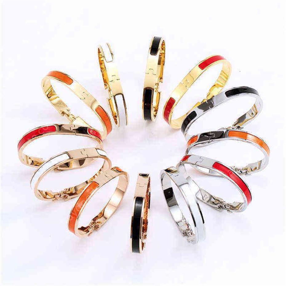 

Fashion 8mm Stainless Steel Charm Bracelets Women Luxury Jewelry Designer h Bangles Orange Color Enamel Gift for Love70SA265I