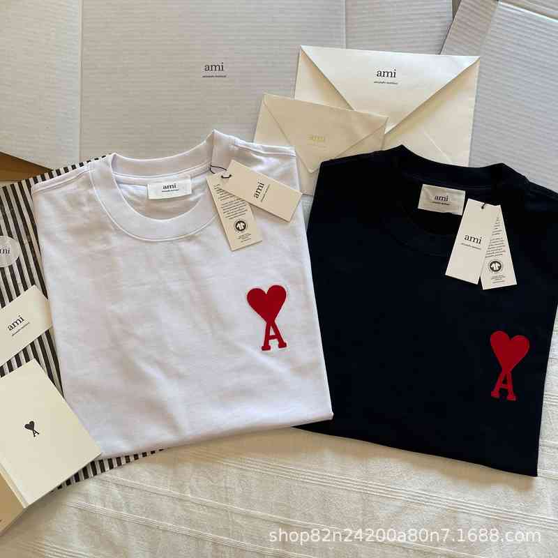 

T Shirts Mens Classic Amis Casual Trendy Poison Peach Heart Love Short Sleeve Short Oversized Cotton High Street Polo Shirts, Black