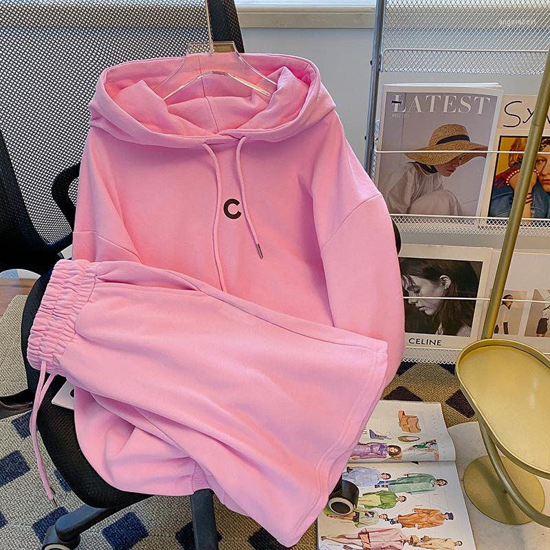 

Women's Tracksuits Long Sleeve Hoodie 2 Piece Sets Womens Outfits 2022 Spring Fall Loose Hooded Sweatshirt Wide Leg Shorts Casual Sports, Pink suit