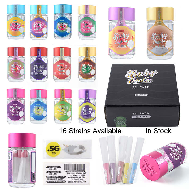 

DHL Free Baby Jeeter Infused Prerolls 2.5 Gram 5 Packs Pre Roiling Paper Glass Jar Mixed Colors Packs Empty Clear Rolling Tobacco Container For Dry Herb