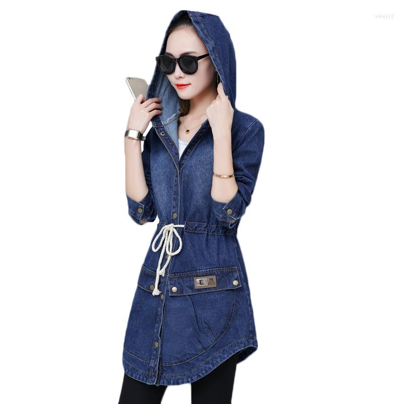 

Women' Trench Coats Spring Womens Basic Jackets 2022 Autumn Hooded Denim Casual Loose Jeans Jacket Female Long Coat, Photo color