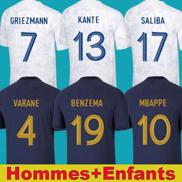 

22 23 BENZEMA MBAPPE GRIEZMANN soccer jersey French KANTE ZIDANE GIROUD MATUIDI Kimpembe VARANE PAVARO equipement Maillot de football shirt Men kids kit Set, Home kids