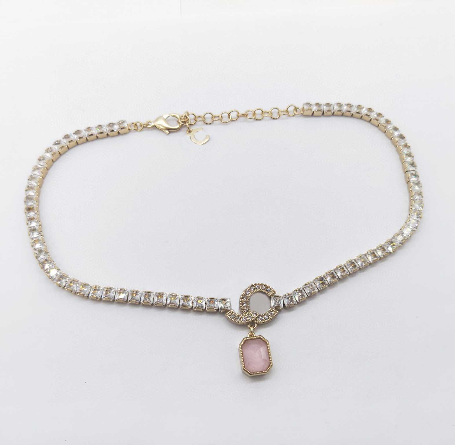 

2022 Luxury quality Charm pendant necklace with pink crystal and diamond in 18k gold plated have box stamp PS7725