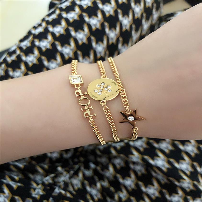 

Designer letter Bracelet three pic Yellow round Link Chain have stamp star very beautiful with box 060620294m