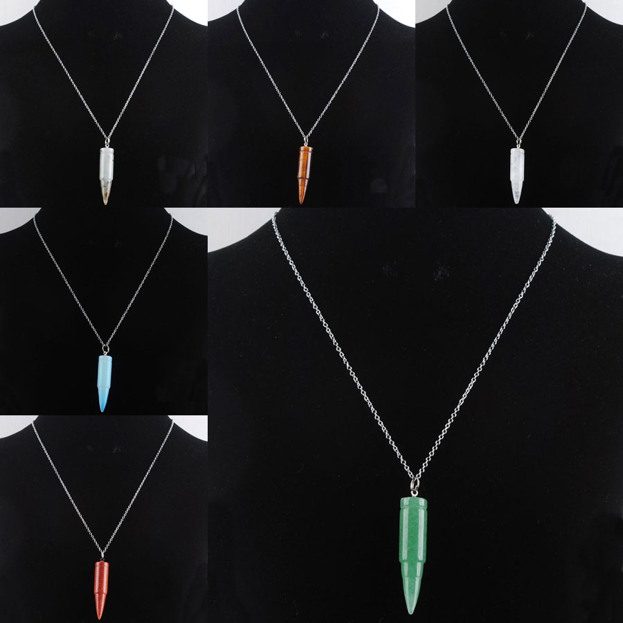 Natural Stone Bullet Pendants Necklaces Healing Crystal Quartz Agates Opalite Point Reiki Chakra Men Women Jewelry BN346-image-803296178