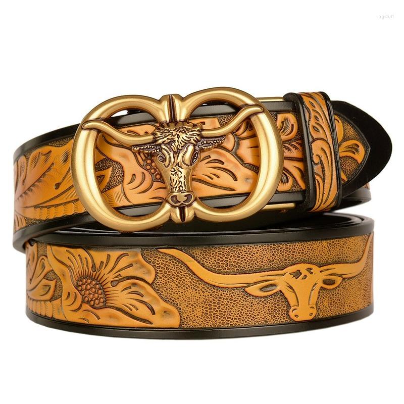 

Belts Retro Bullish Automatic Buckle Men's Belt Leather Casual Pants With High Quality Cowhide Luxury Fashion Man, Black