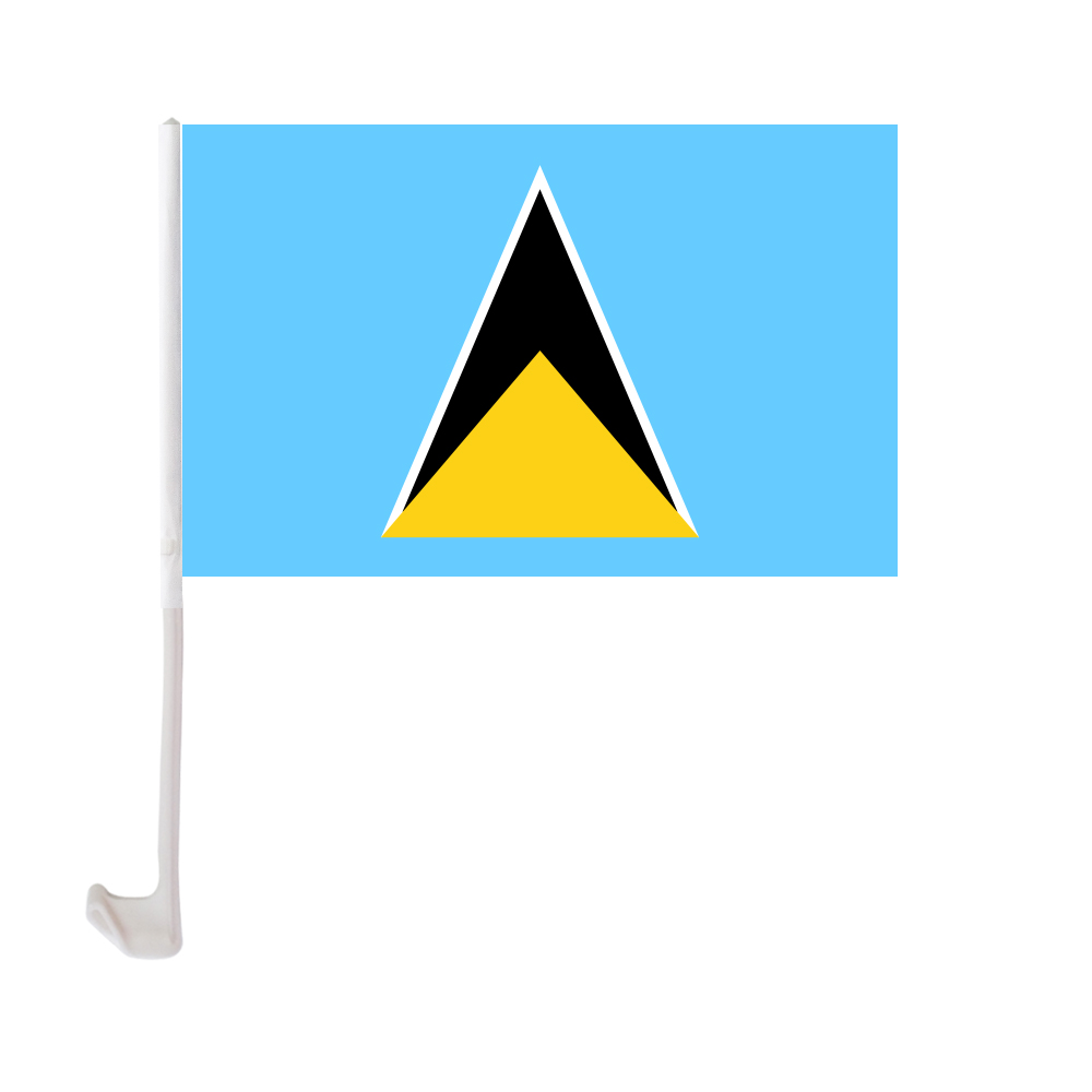 

30x45cm Saint Lucia Car Flag Polyester UV Protection Window Clip Car Decoration Banner with Flagpole