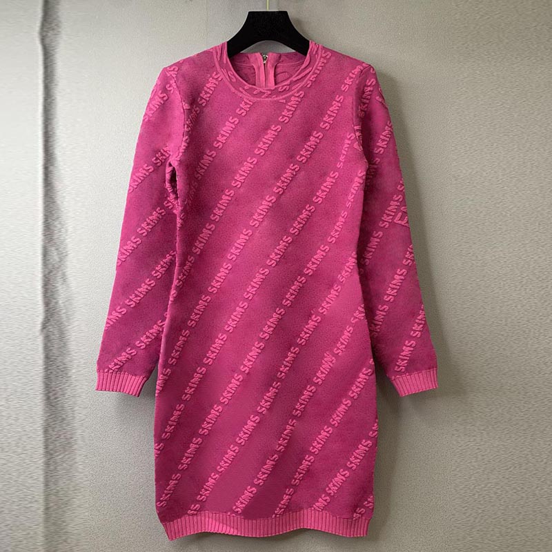 Women Casual Trendy Dresses Classic Vintage Knit Dress Fashion Designer Clothes Letter Print Skirts-image-803328152