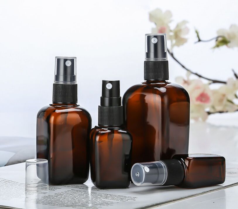 

10ML 100ML Square Mini Perfume Spray Bottle Dark Brown Refillable Portable Glass Split Bottle Travel Cosmetic Container With Cap