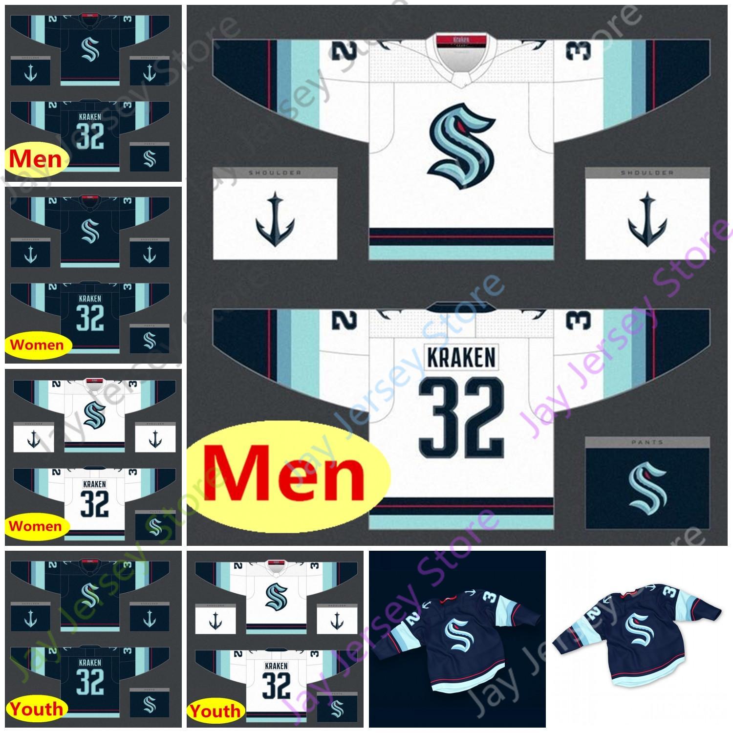 

College wear2020 New Custom Seattle Kraken Ice Hockey Jersey Blank Size Youth Adult Men Women All Stitched Embroidery, Women navy