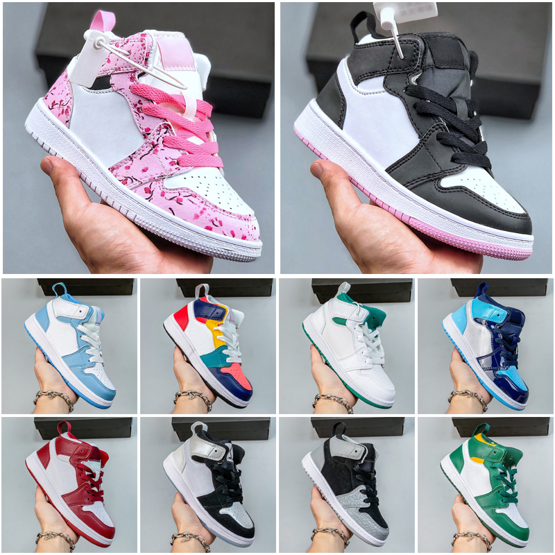 

Kids Jumpman 1s 1 Shoes UNC University Blue Infants Toddler Child Basketball Shoes Designer Pine Green Royal Trainers Obsidian Chicago Bred low Sneaker, (13)