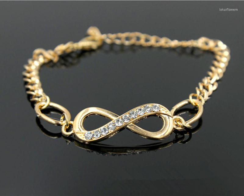 

Link Bracelets Gold Color Infinity Bracelet Zinc Alloy Rhinestone Chain Fashion Jewelry
