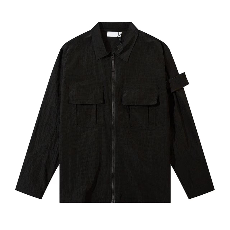 

topstoney brand jackets coat metal nylon functional shirt double pocket reflective sun protection windbreaker jacket men Size -2XL FRVK, Black