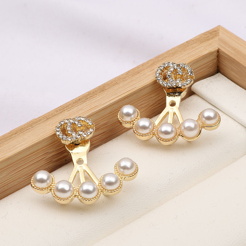 

Vintage 18K Gold Plated Luxury Brand Designers Double Letters Stud Clip Chain Geometric Famous Women 925 Silver Crystal Rhinestone Earring Wedding Party Jewerlry