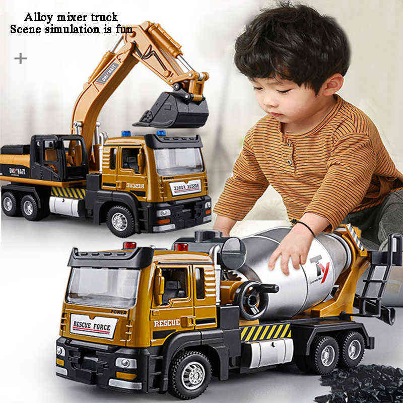 

Diecast Model Cars Children's alloy mixer toy car large concrete cement truck excavator boy engineering vehicle model set gift 0915
