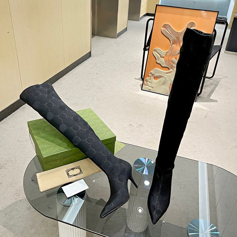 

Boots for Women Fashion Luxury designer Women's winter Knitted Socks Bootss Sexy elastic boots heels 8CM Thigh High Boot Breathable Elastics Pointed Toe shoes, Style 4 heel height 8cm 9 inches