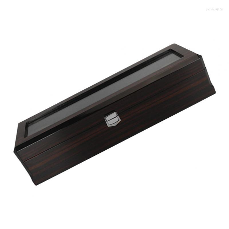 

Watch Boxes Wooden Cushion Case Glass Top 6 Slot Jewelry Display Storage Tray