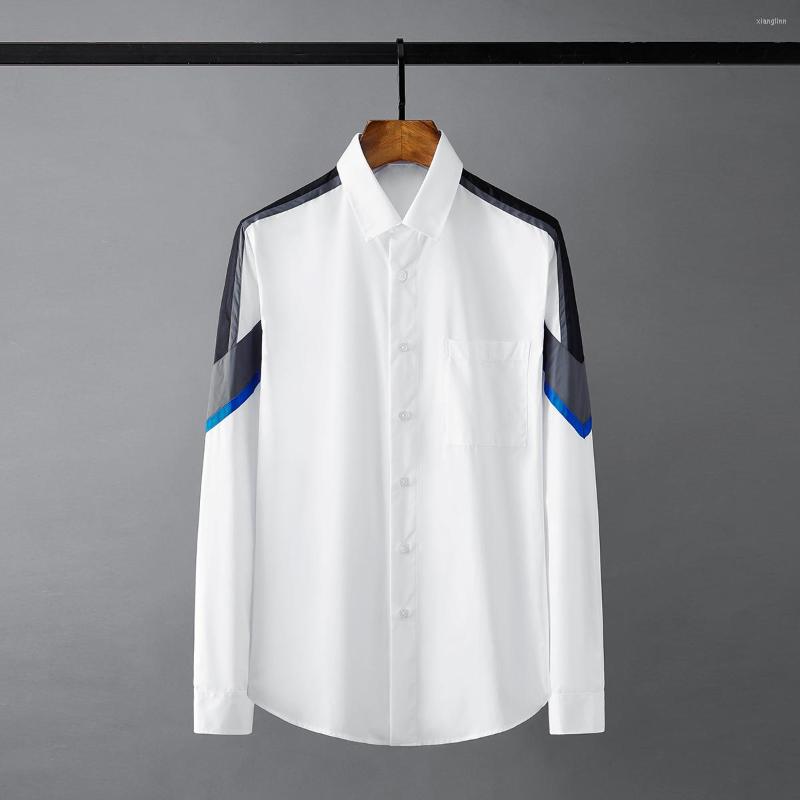 

Men's Casual Shirts White Male Luxury Long Sleeve Splicing Turn Down Collar Men's Fashion Loose Man Dress Shirt 2XL