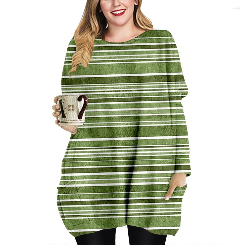 

Women's T Shirts Spring Fall Women Mini Dresses Loose O-neck Long Sleeve T-shirt Striped Printing Dress Ladies Tops 6XL, Xy00614x06-a338