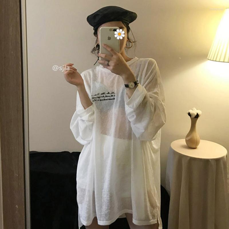 

Women's T Shirts Summer Korean Version Of The Long Section Loose Thin Long-sleeved T-shirt Women's 2022 Net Red Sunscreen Clothing, Black