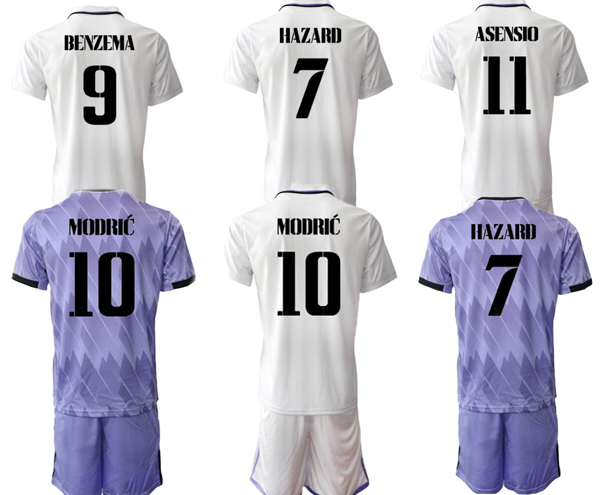 

7 hazard Soccer Jerseys 22-23 home customized SetS With Shorts custom mens yakuda local online store 9 BENZEMA 10 ModriC 11 BALE 8 KROOS 18 Llorente Football wear Kits