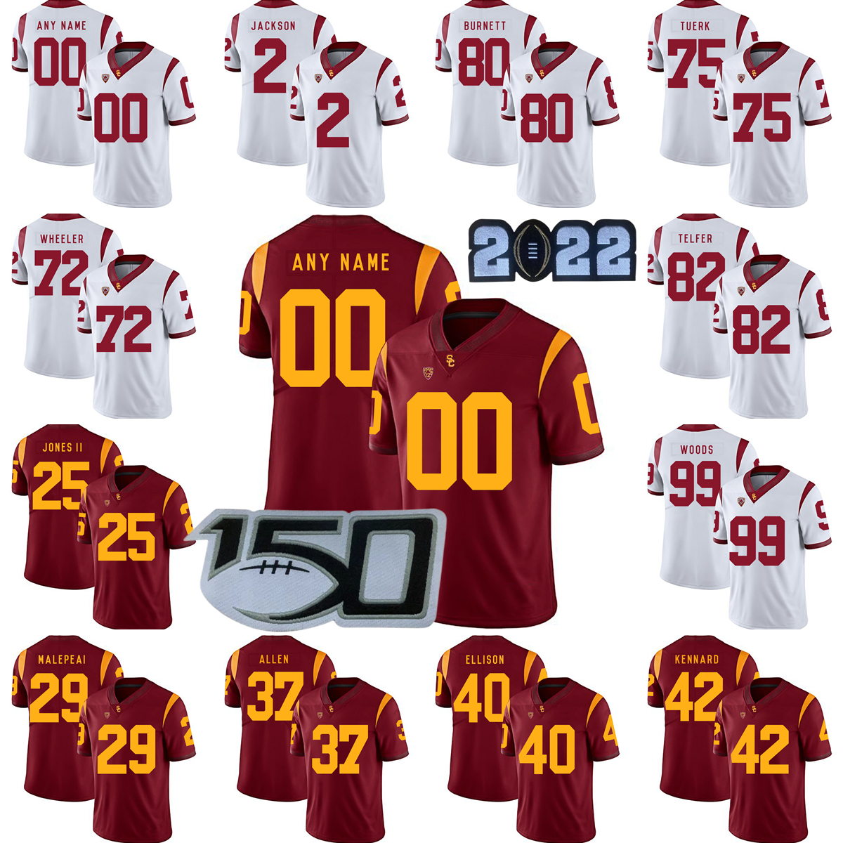 

Custom NCAA College USC Trojans Football Jersey 1 Gary Bryant Jr. 83 Josh Falo 57 Justin Dedich 97 Earl Barquet Jr. Eric Gentry Jerseys Stitched Men Women Youth Kids Boys, Women's with 150th patch