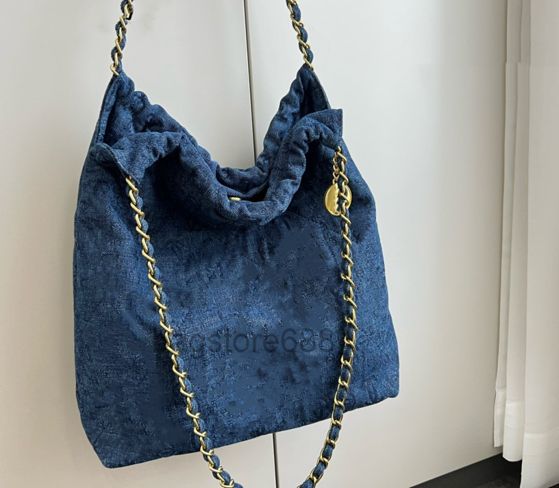 

luxury bag large tote New designer bags chain drawstring canvas shopping bags classic retro high-end luxury simple elegant versatile, Blue
