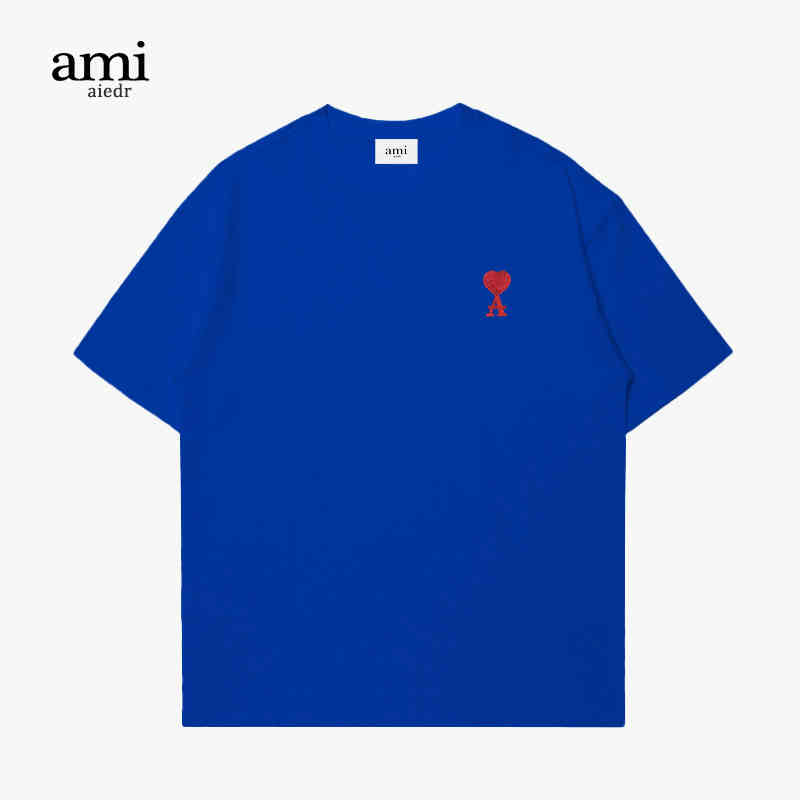 

Ammi's Mens Women Designers T-shirts Aiedr Short Sleeve T-shirt Men and Women Klein Blue Love Half Drop Bottomed Shirt High Quality Loose, Light khaki (gray mark big love)