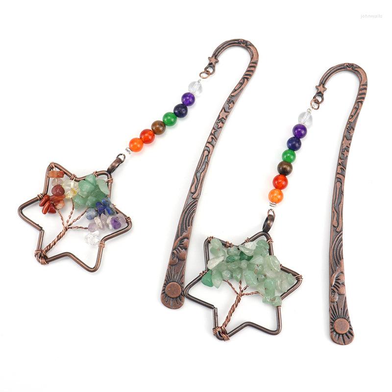 

Pendant Necklaces 12Pcs/Lots Colorful Beads Natural Gravel Antique Copper 7Chakra Tree Of Life Healing Crystal Gifts For Book Lovers Women