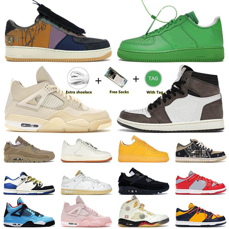 

designer 2022 mens women basketball shoes 1s 4s Sail Offs White High Travis Scotts x Cactus Jack Light Green Spark Dunks Low Sports Sneakers, D23 black white 36-45